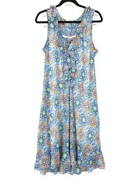 Studio By JPR Midi Dress Sleeveless Womens Sz Large Mosaic Pattern Lace Up Front